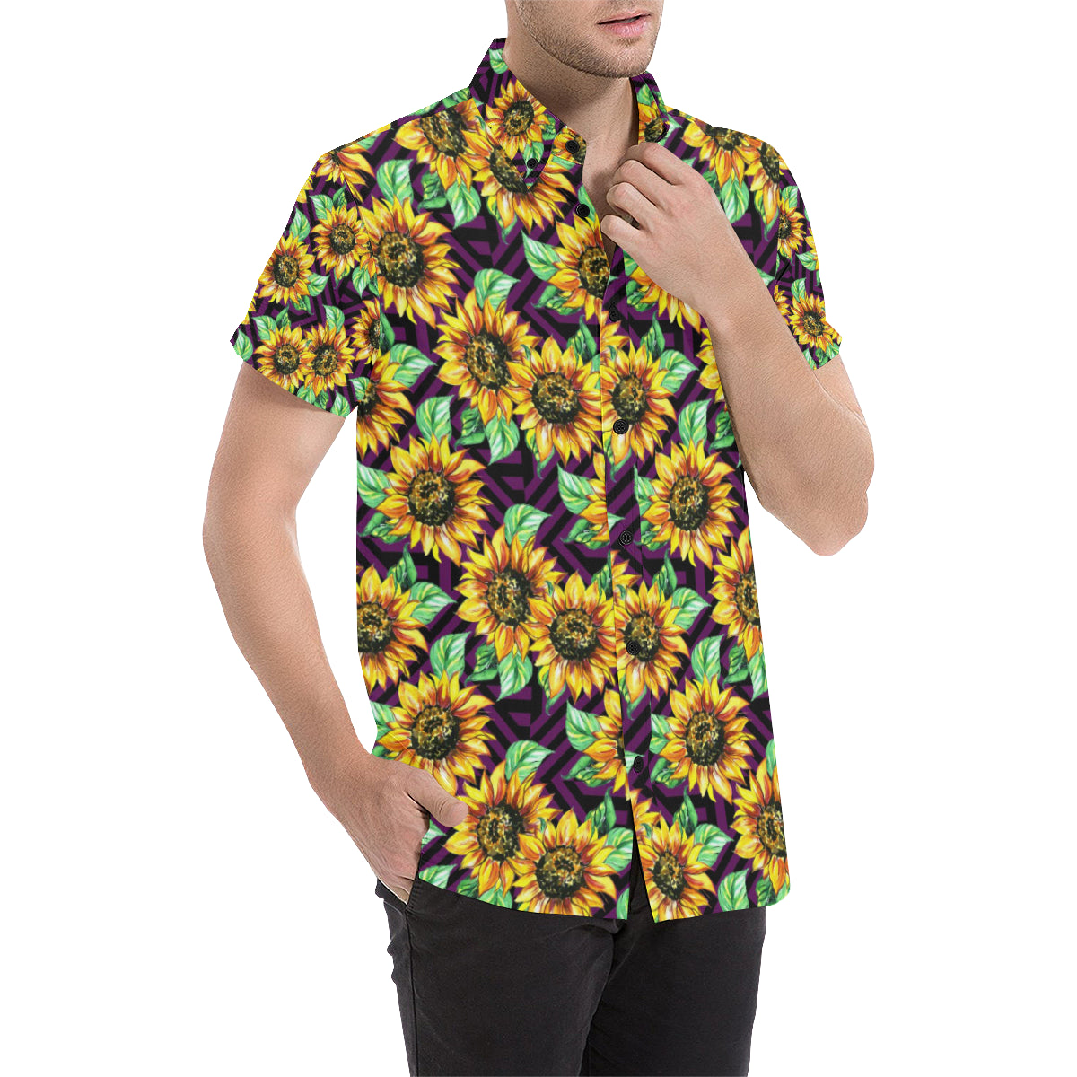 Sunflower Pattern Print Design SF012 Men Button Up Shirt - JorJune