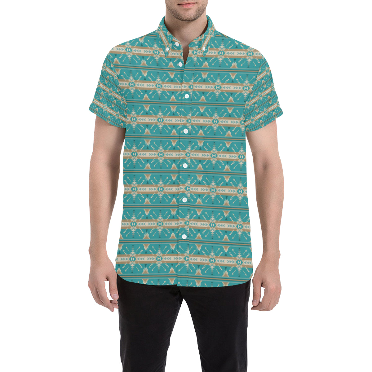 Southwest Native Design Themed Print Men Button Up Shirt - JorJune