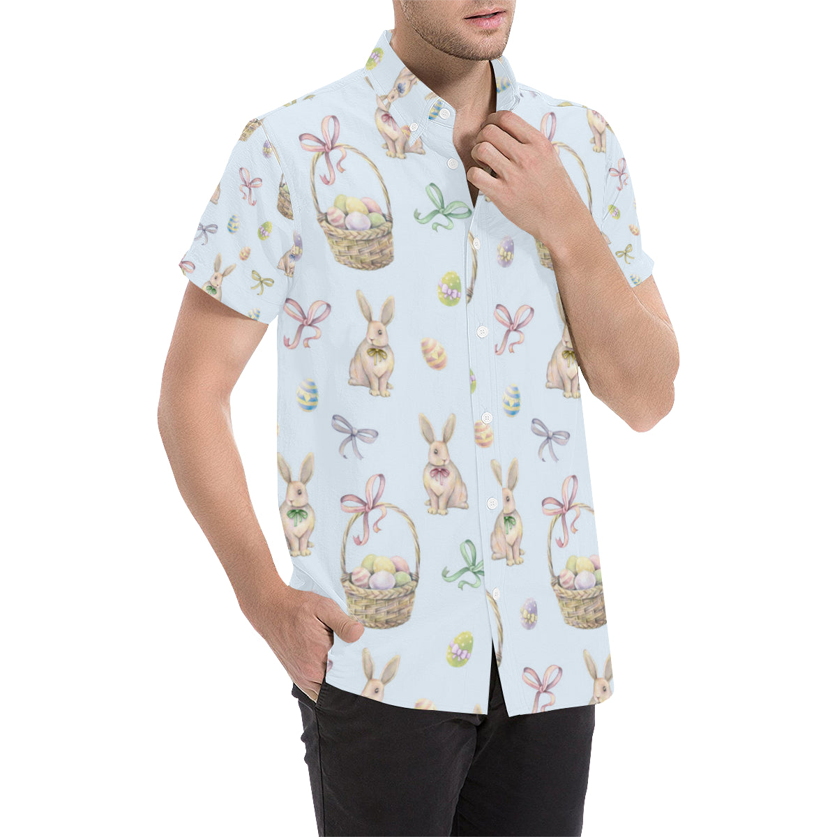 Rabbit Easter Eggs Pattern Print Design 03 Men Button Up Shirt JorJune