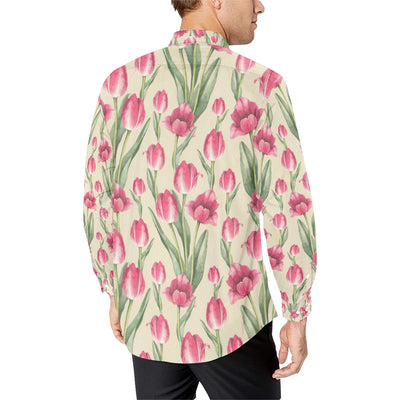 Tulip Pink Pattern Print Design TP06 Long Sleeve Dress Shirt