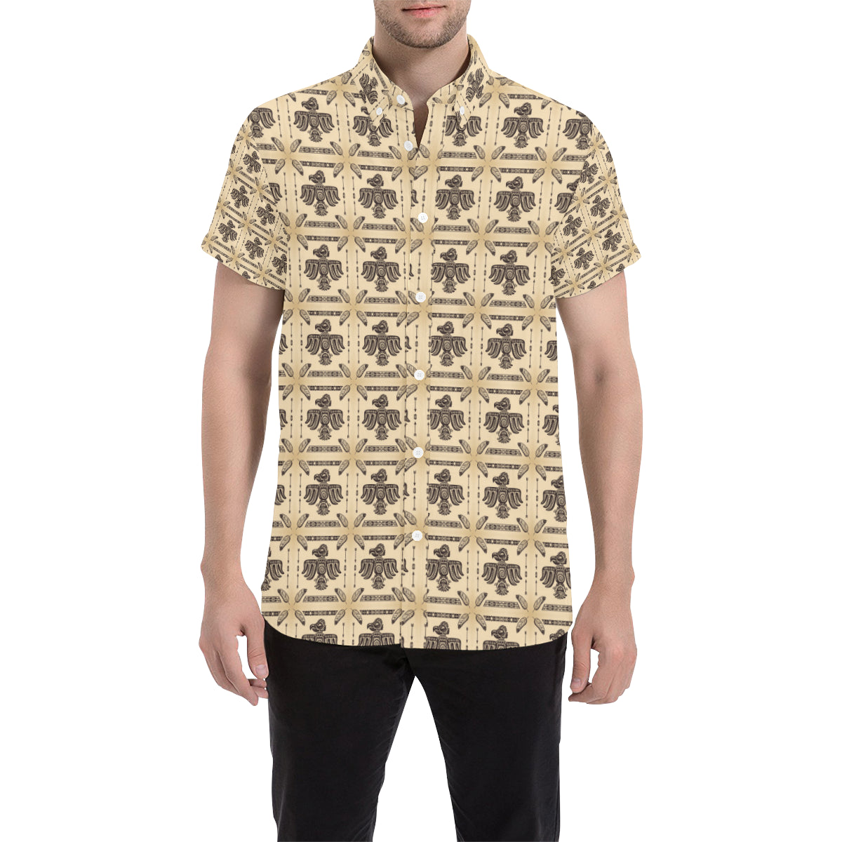 Native American Themed Design Print Men Button Up Shirt - JorJune
