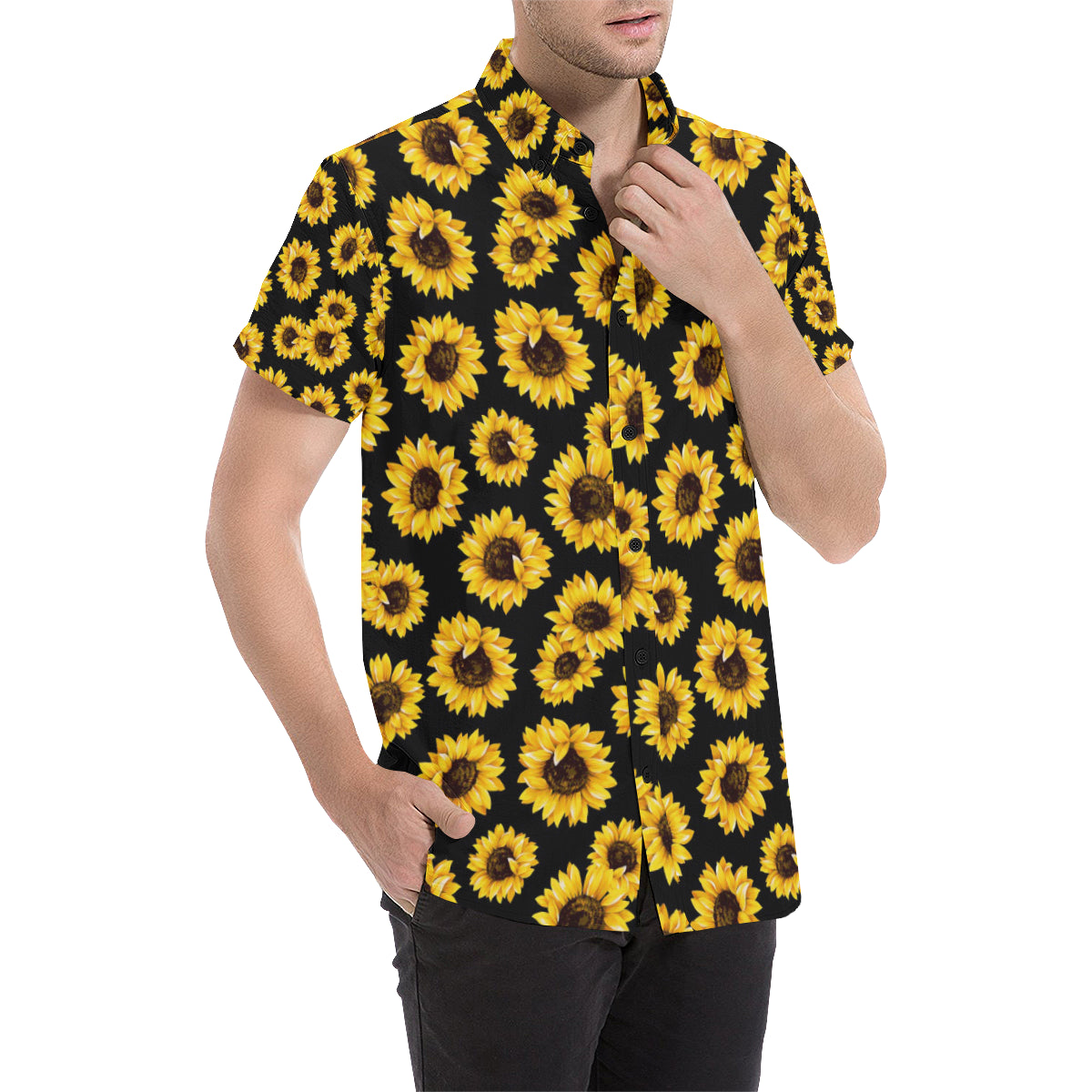 Sunflower Pattern Print Design SF05 Men Button Up Shirt - JorJune