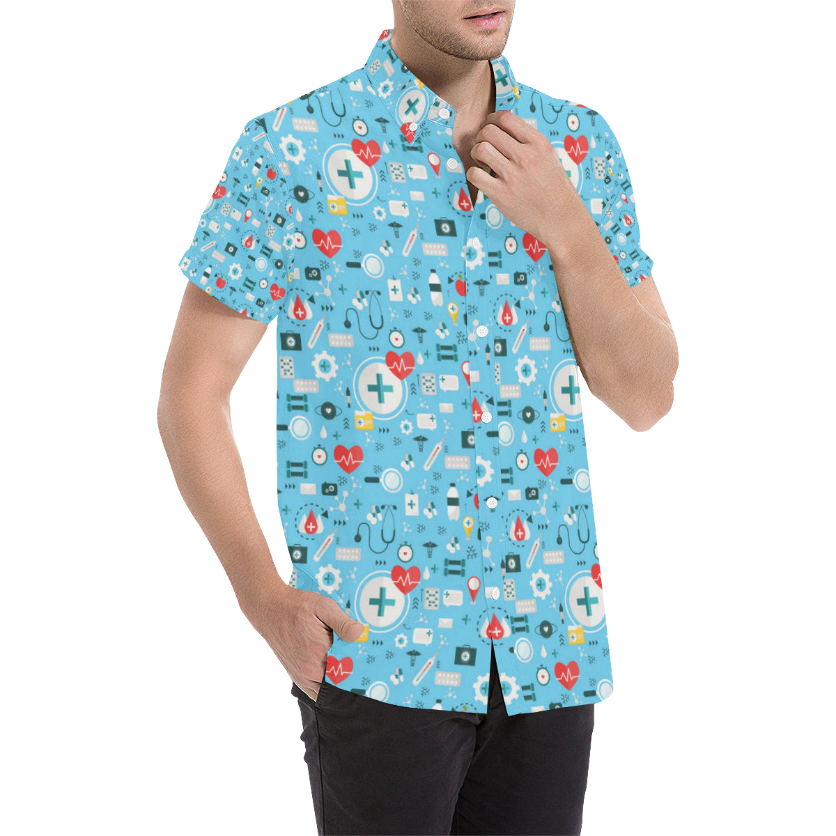 Medical Pattern Print Design 06 Men Button Up Shirt - JorJune