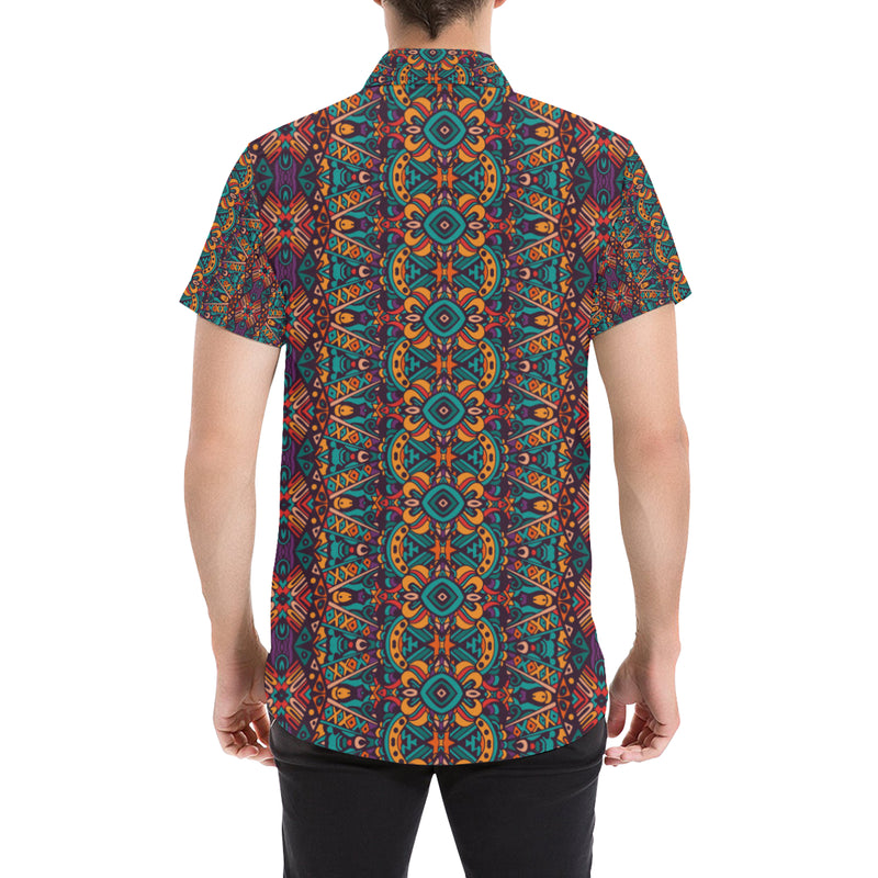 Ethnic Style Print Pattern Men Button Up Shirt - JorJune