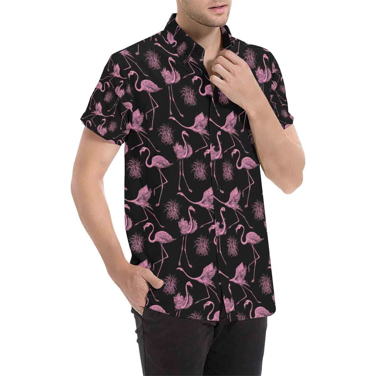 pink flamingo button up shirt