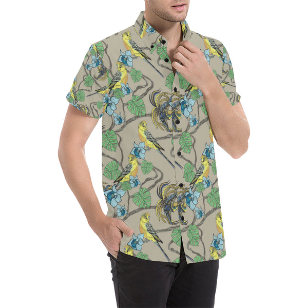 Parakeet Pattern Print Design A02 Men Button Up Shirt - JorJune