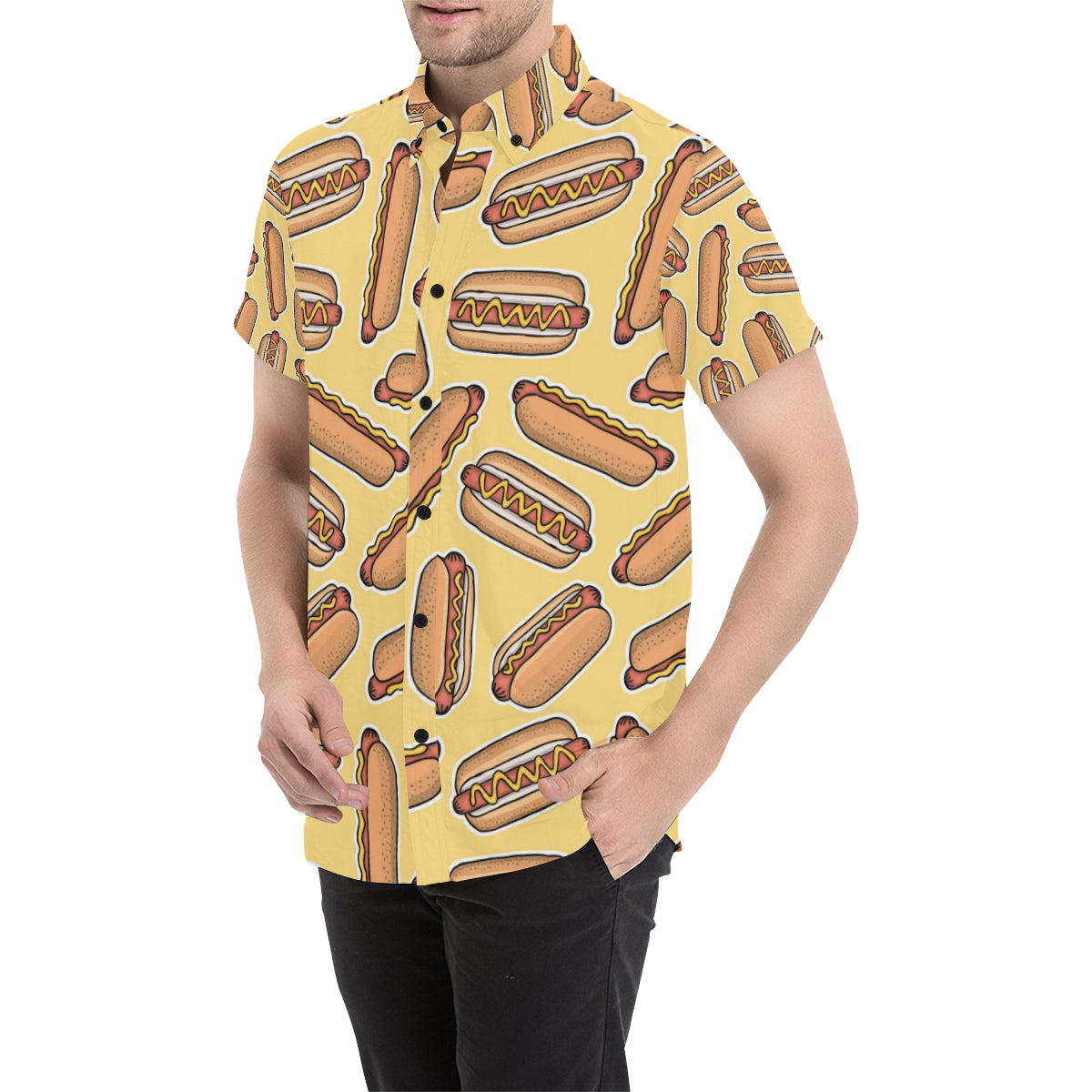 Hot Dog Pattern Print Design 01 Men Button Up Shirt - JorJune