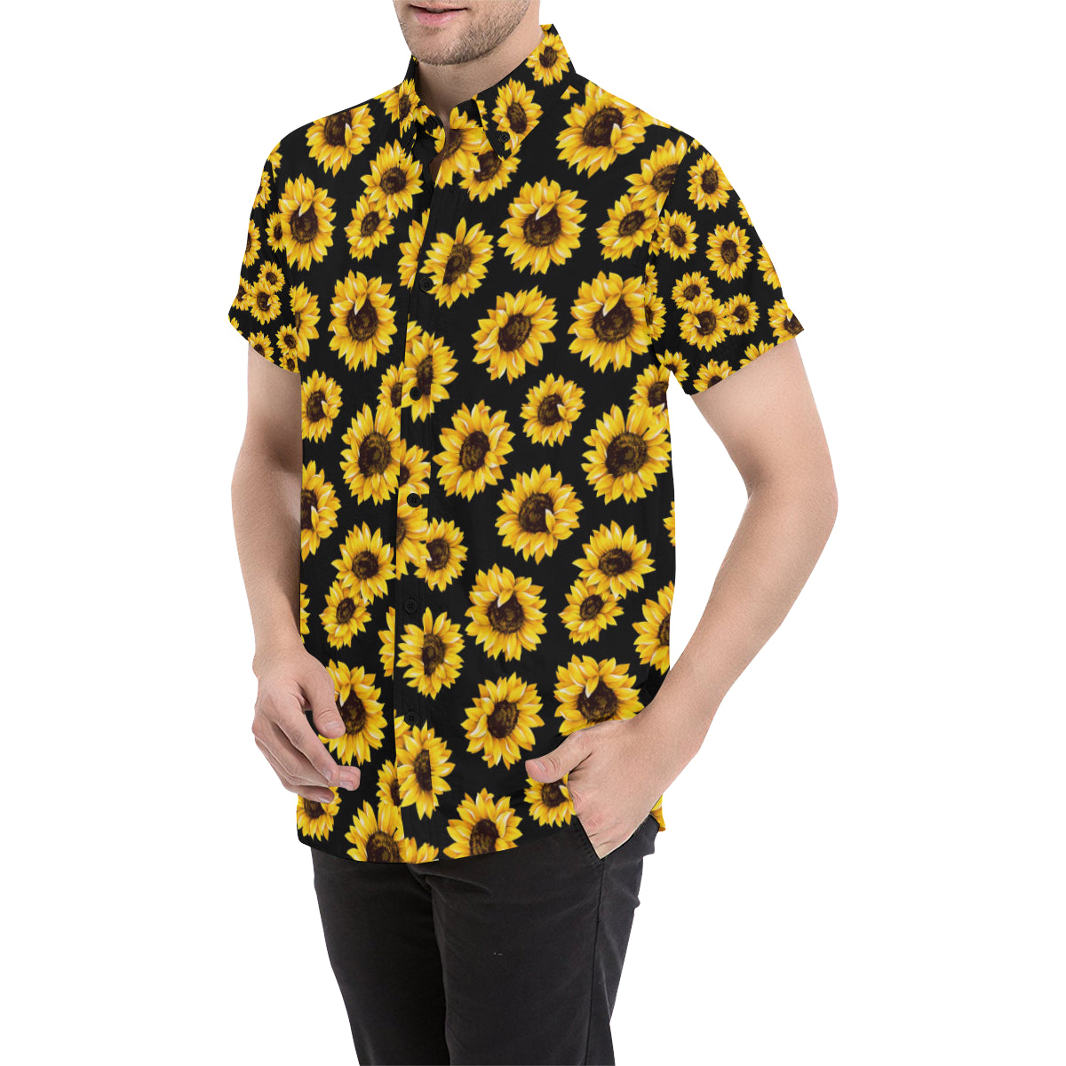 Sunflower Pattern Print Design SF05 Men Button Up Shirt - JorJune