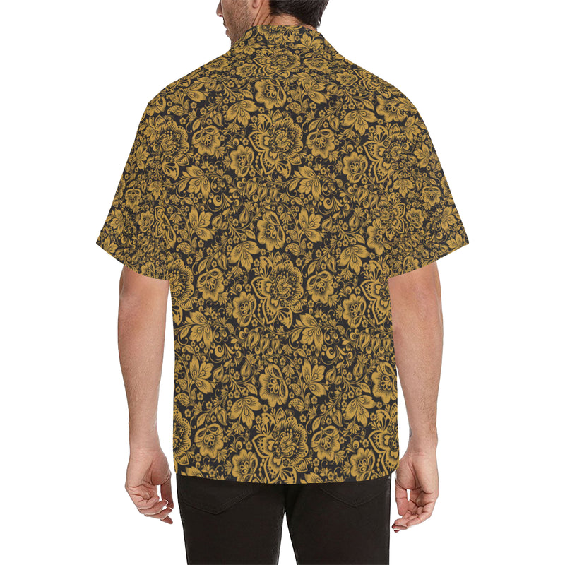 Brocade Gold Pattern Print Design 01 Men's Hawaiian Shirt - JorJune