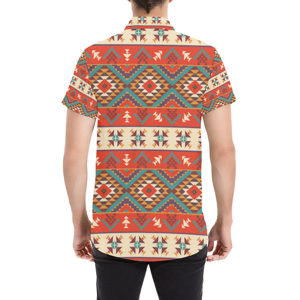 Aztec Red Print Pattern Men Button Up Shirt - JorJune