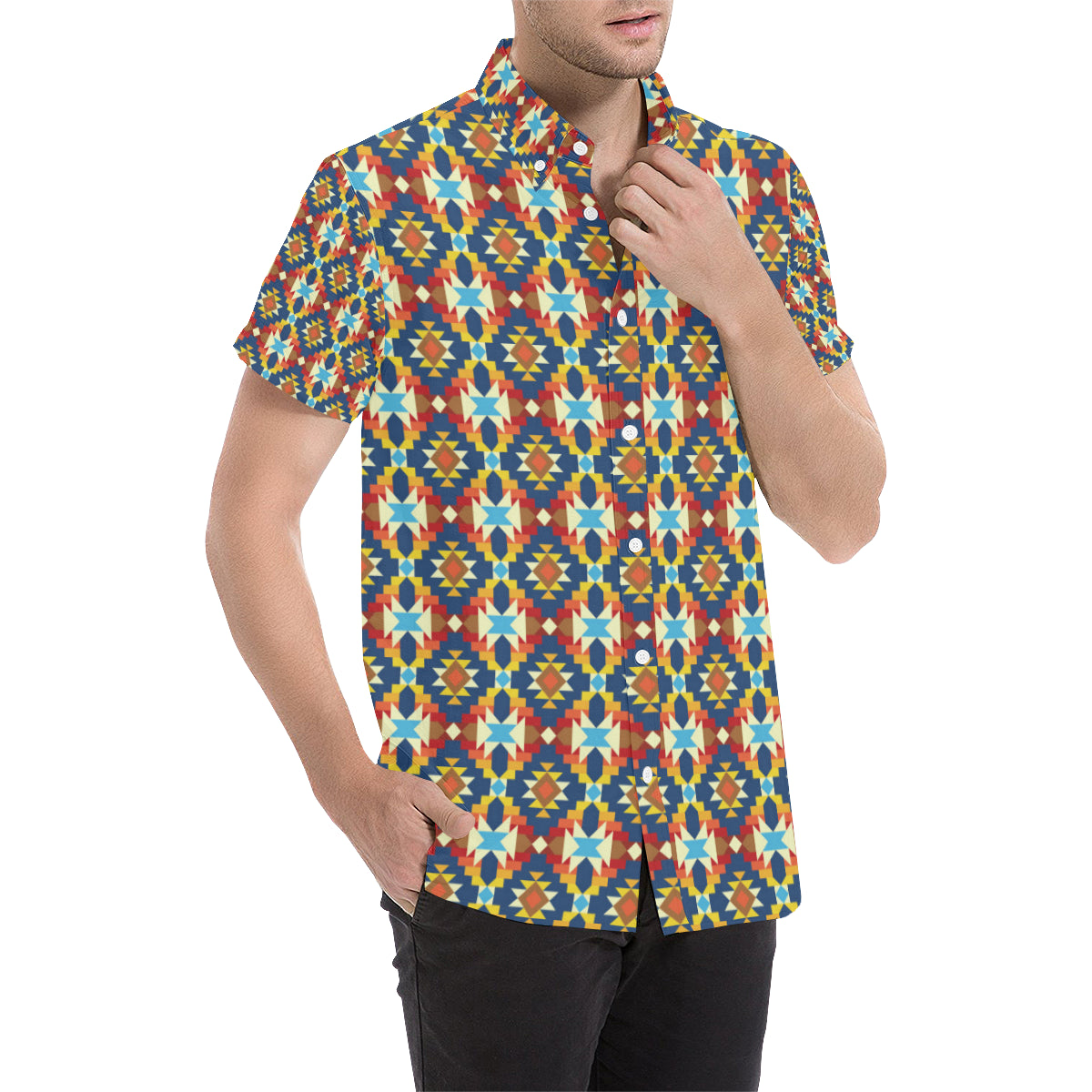 Aztec Pattern Print Design 01 Men Button Up Shirt - JorJune