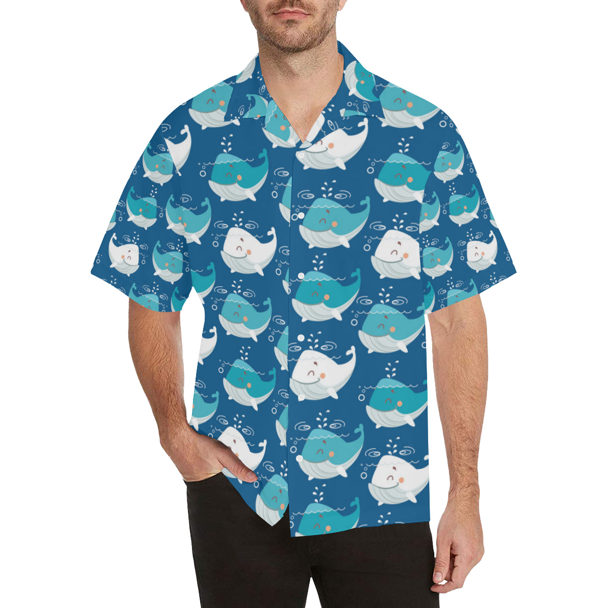 Blue Whale Pattern Print Design 01 Men's Hawaiian Shirt - JorJune