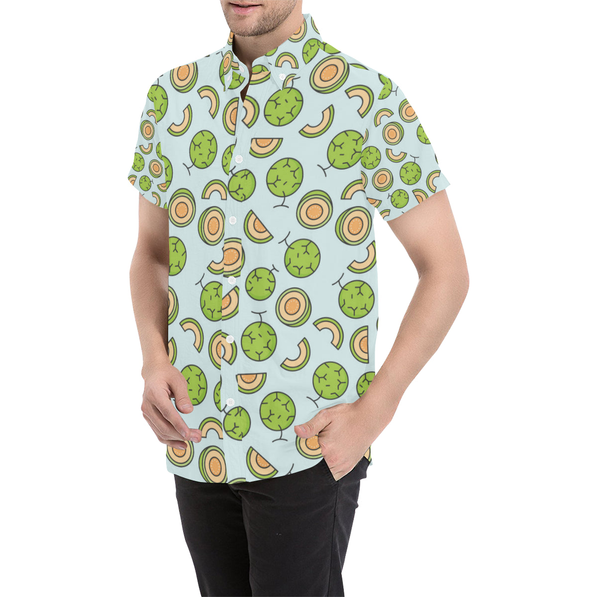 Cantaloupe Pattern Print Design 02 Men Button Up Shirt - JorJune