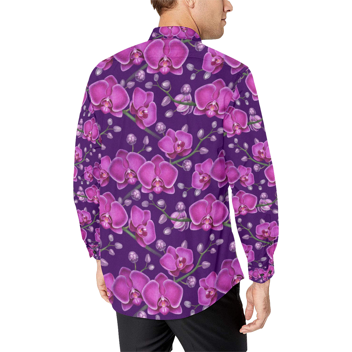 Orchid Pattern Print Design A03 Men's Long Sleeve Dress Shirt - JorJune