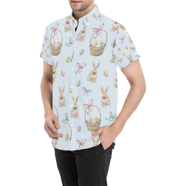 Rabbit Easter Eggs Pattern Print Design 03 Men Button Up Shirt - JorJune