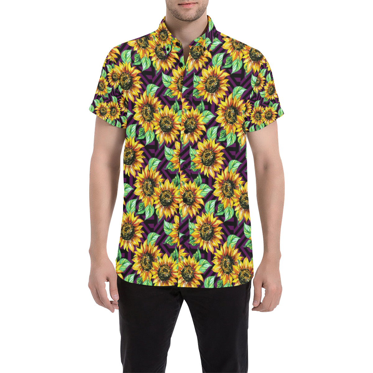 Sunflower Pattern Print Design SF012 Men Button Up Shirt - JorJune