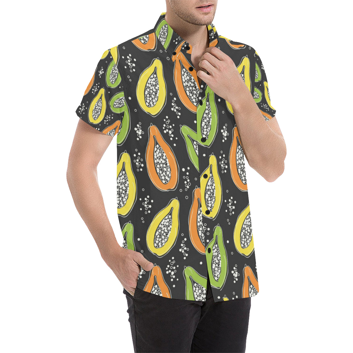 Papaya Pattern Print Design PP05 Men Button Up Shirt - JorJune