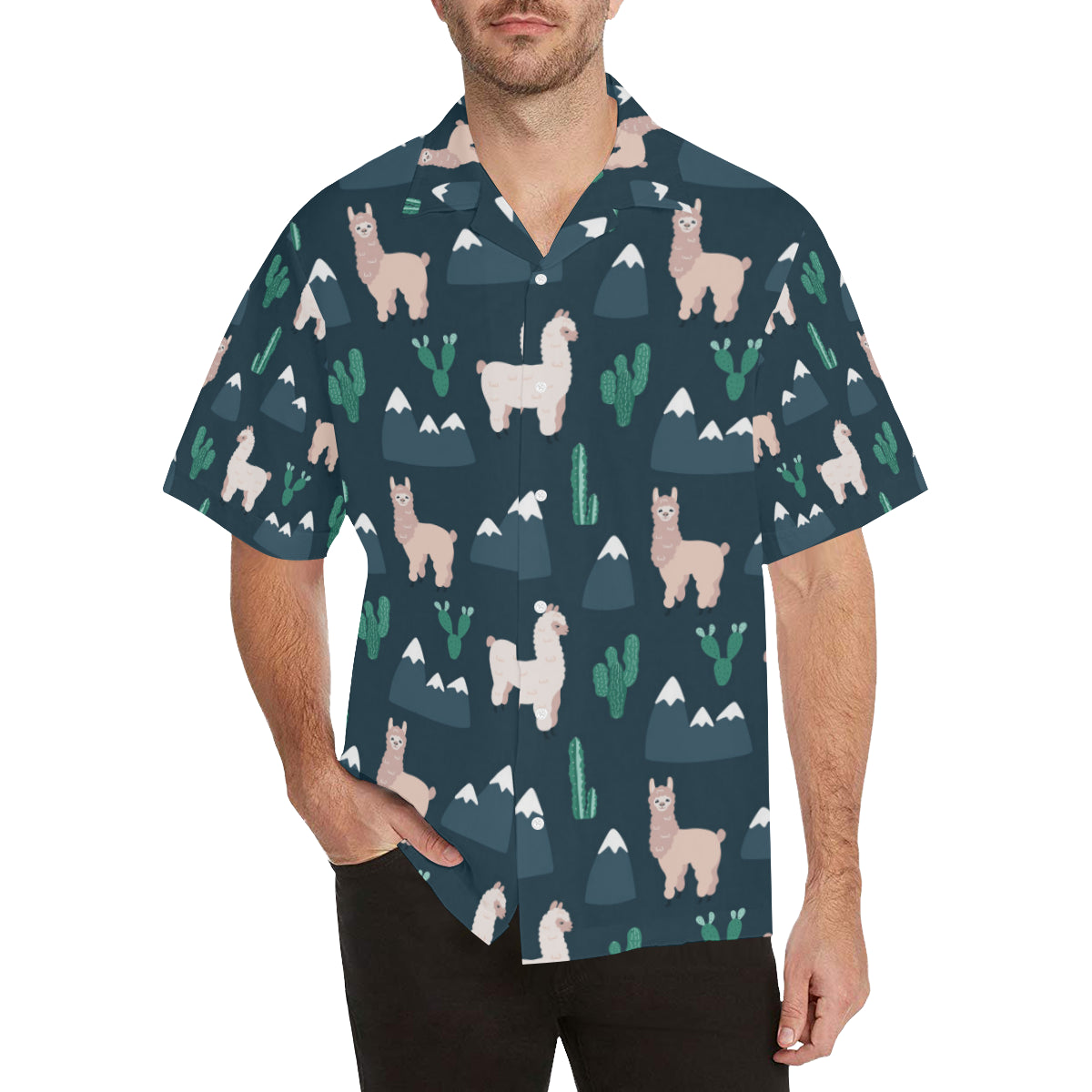 Llama Pattern Print Design 06 Men's Hawaiian Shirt - JorJune