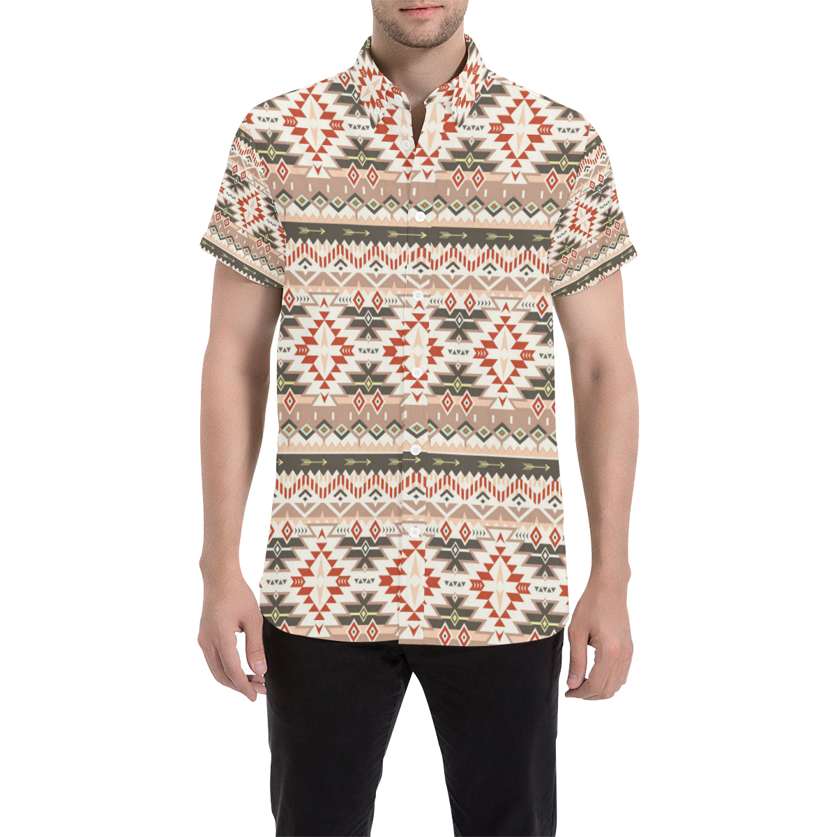 Aztec Pattern Print Design 05 Men Button Up Shirt - JorJune