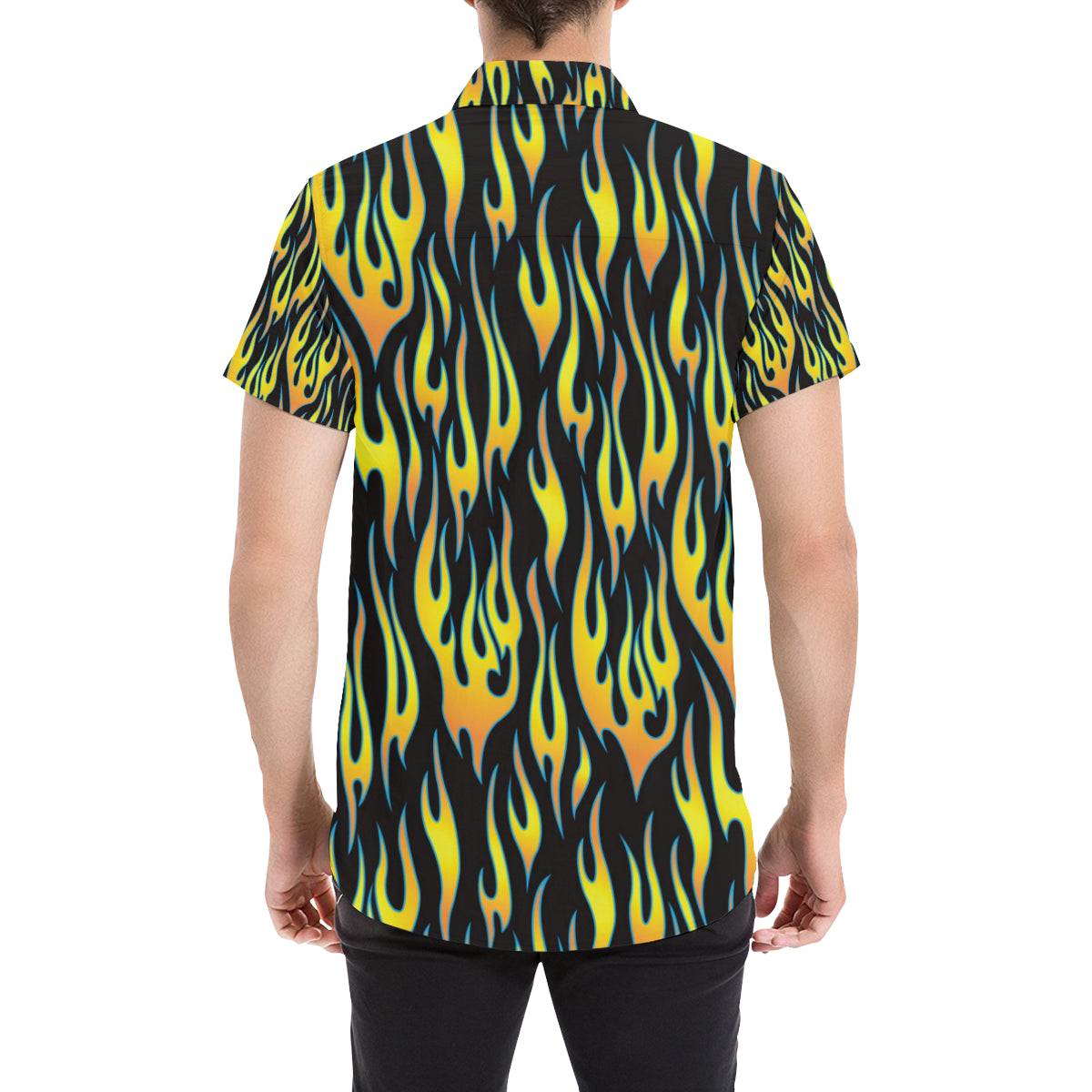 Flame Fire Yellow Pattern Men Button Up Shirt - JorJune