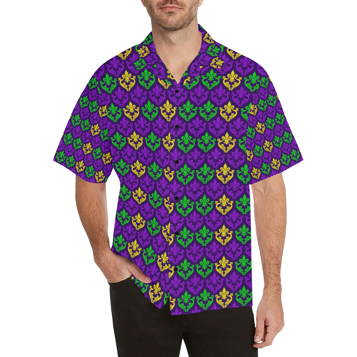 Mardi Gras Pattern Print Design 02 Men's Hawaiian Shirt - JorJune