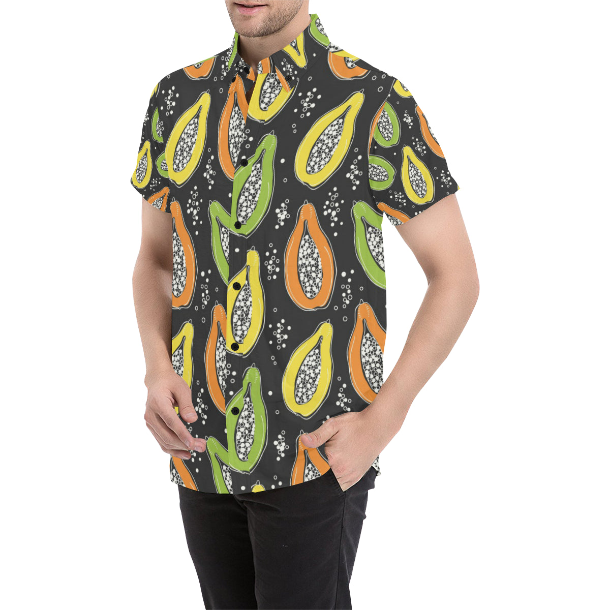 Papaya Pattern Print Design PP05 Men Button Up Shirt - JorJune