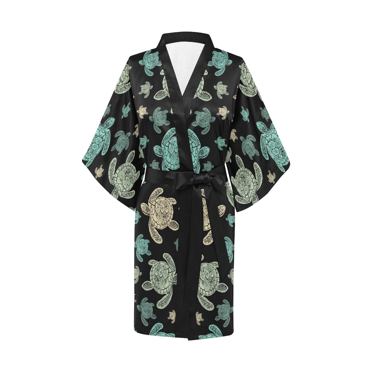 Sea Turtle Stamp Pattern Women Kimono Robe - JorJune