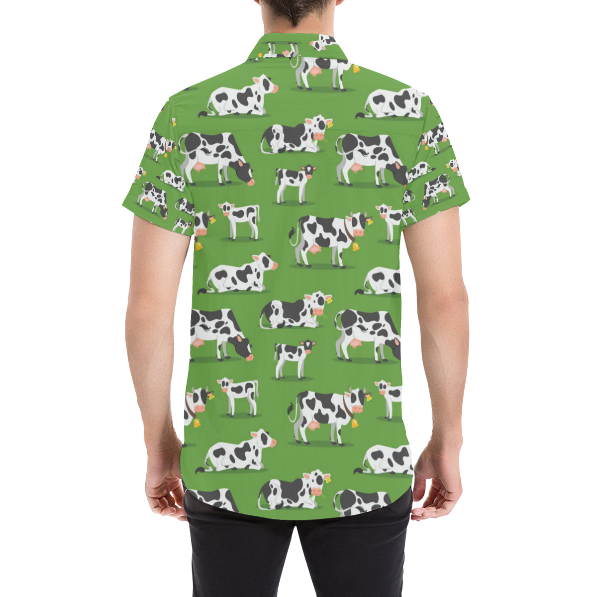 Cow Happy Print Pattern Men Button Up Shirt - JorJune