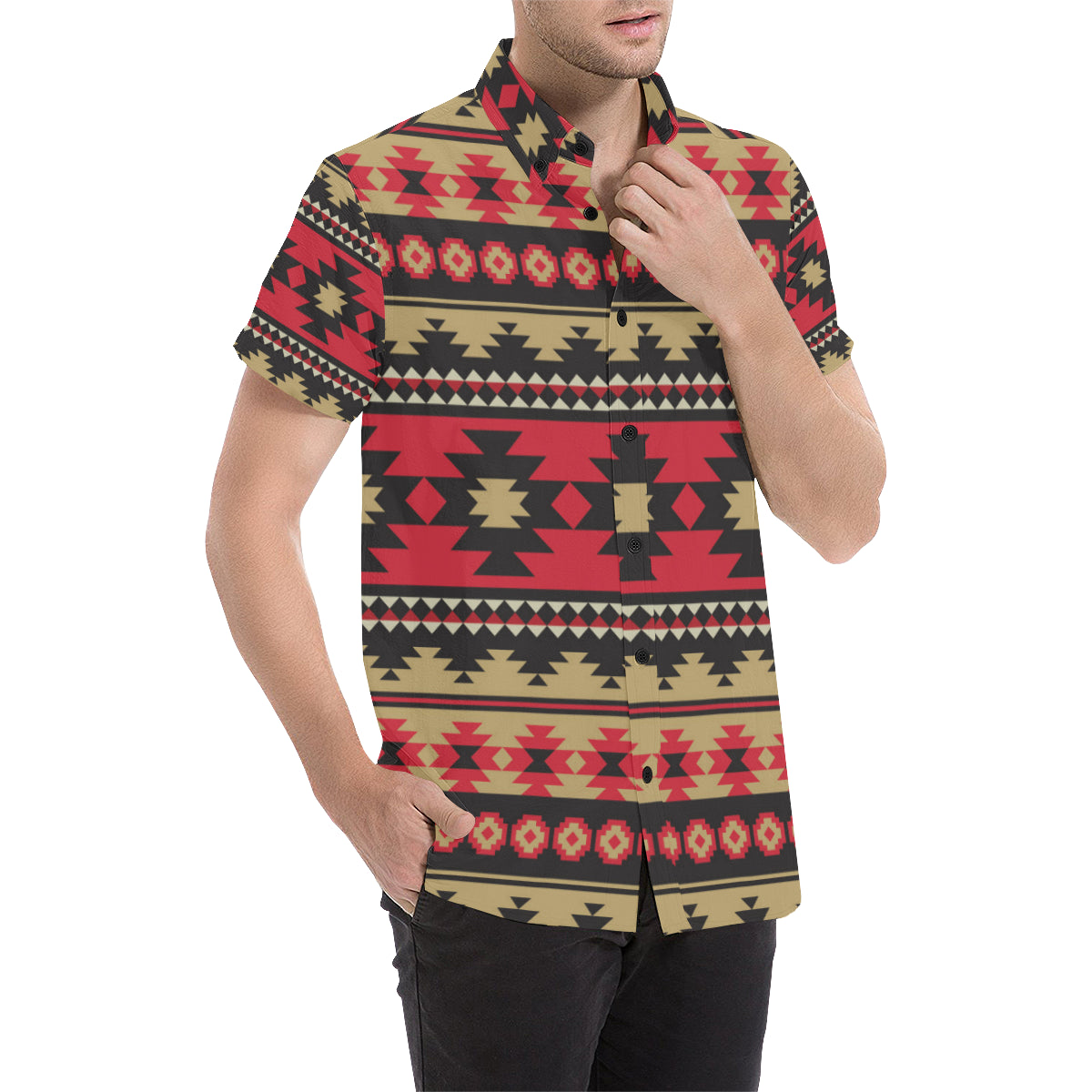 Navajo Pattern Print Design A04 Men Button Up Shirt - JorJune