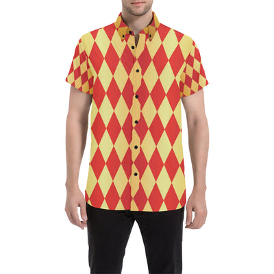 Harlequin Pattern Print Design 03 Men Button Up Shirt - JorJune