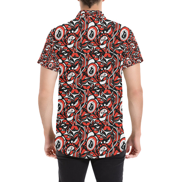 Native North American Themed Print Men Button Up Shirt - JorJune