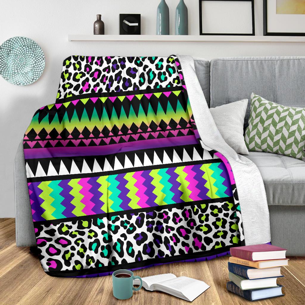 Animal Skin Aztec Rainbow Fleece Blanket - JorJune