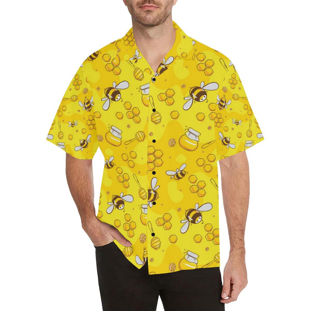 Bee Pattern Print Design BEE01 Men's Hawaiian Shirt - JorJune