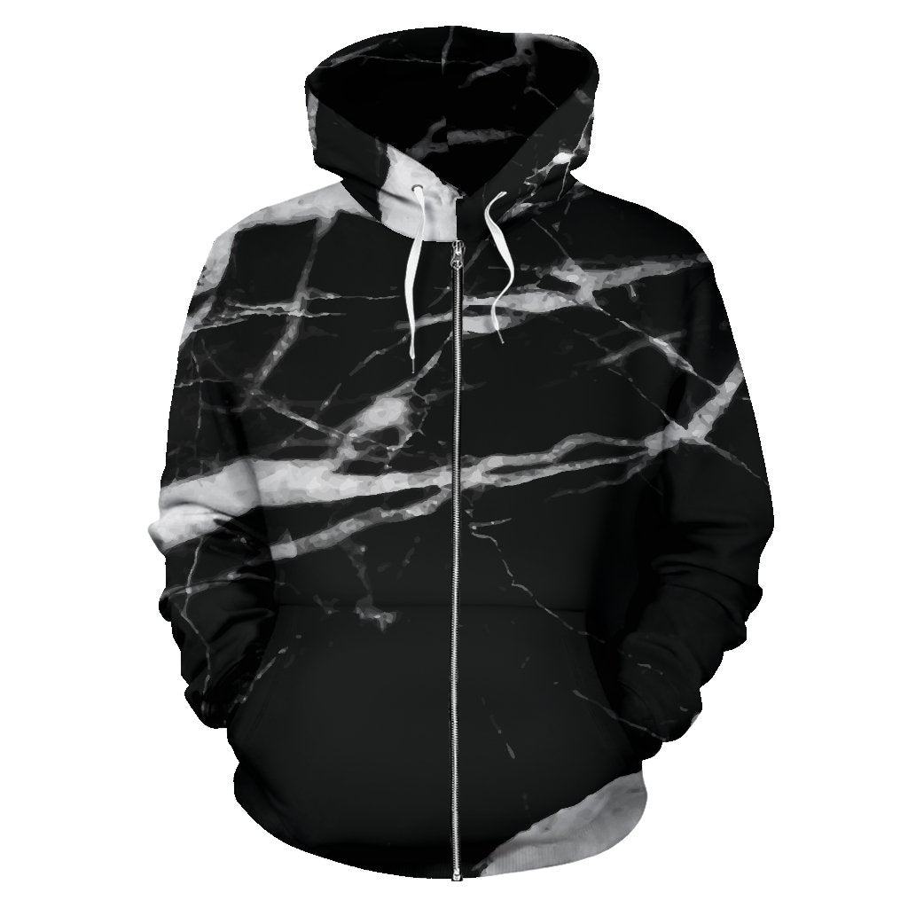 Black and White Marble Zip Up Hoodie - JorJune