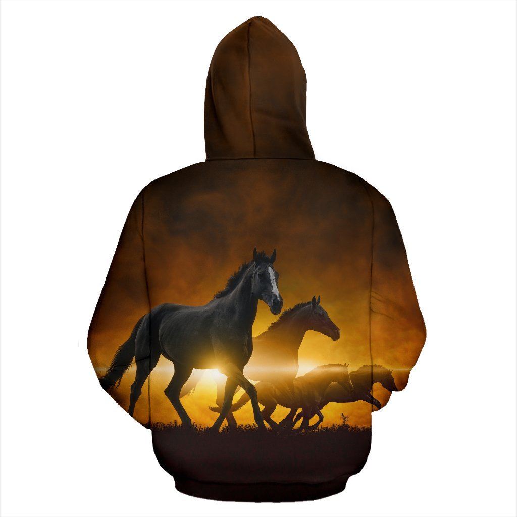 Black Horses riding Women Men Zip Up Hoodie - JorJune