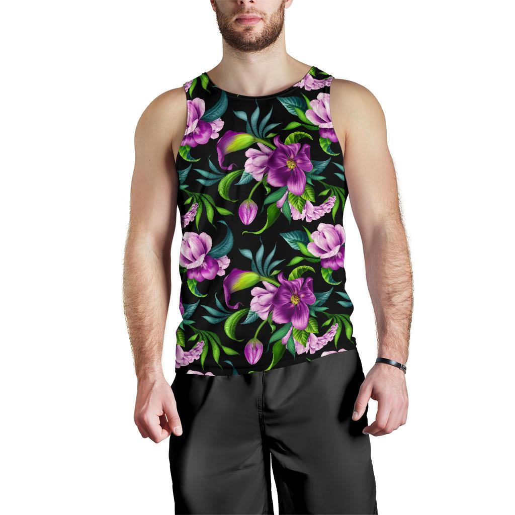 Bright Purple Floral Pattern Men Tank Top – JorJune