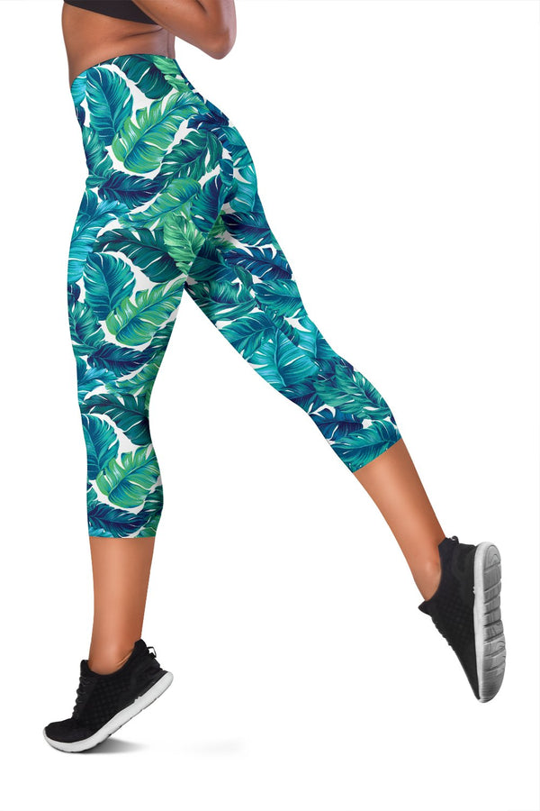 Brightness Tropical Palm Leaves Women Capris Jorjune