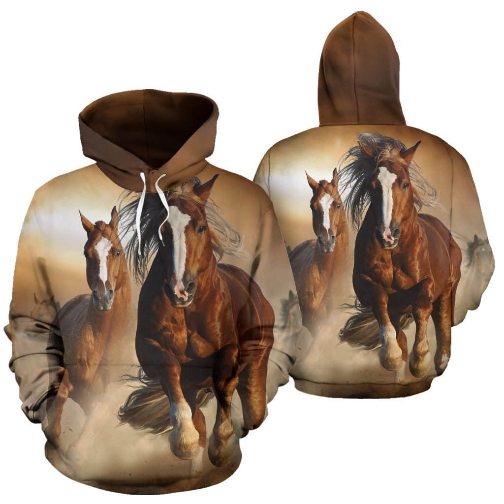 Brown Couple Horse Pullover Hoodie - JorJune