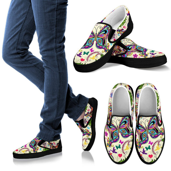 Butterfly Colorful Indian Style Women Slip On Shoes - JorJune