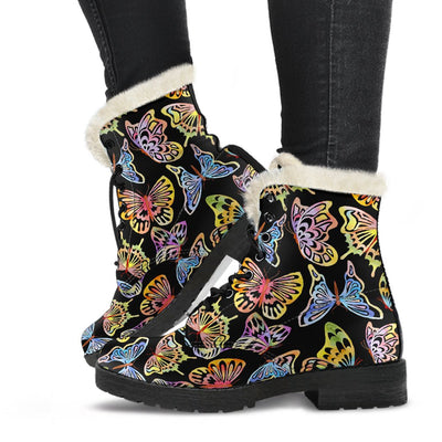 Butterfly Water Color Rainbow Faux Fur Leather Boots