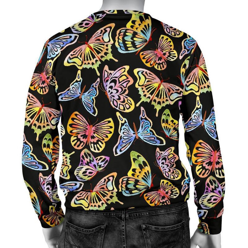 Butterfly Water Color Rainbow Men Crewneck Sweatshirt - JorJune