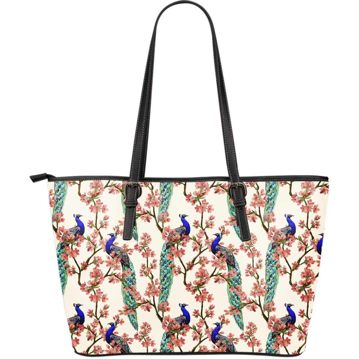 Cherry Blossom Peacock Leather Tote Bag - JorJune