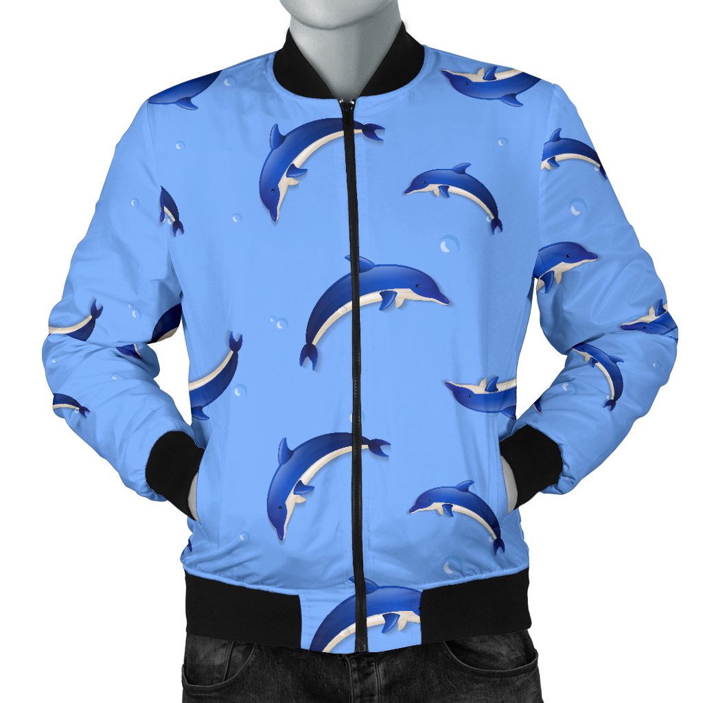 Dolphin Blue Print Men Casual Bomber Jacket - JorJune