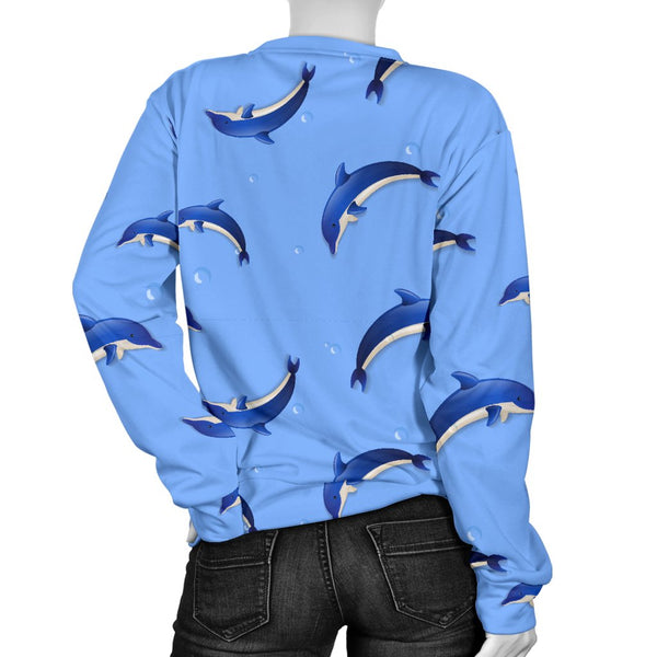Dolphin Blue Print Women Crewneck Sweatshirt - JorJune