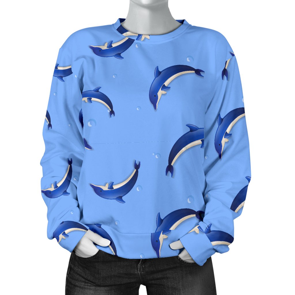 Dolphin Blue Print Women Crewneck Sweatshirt - JorJune