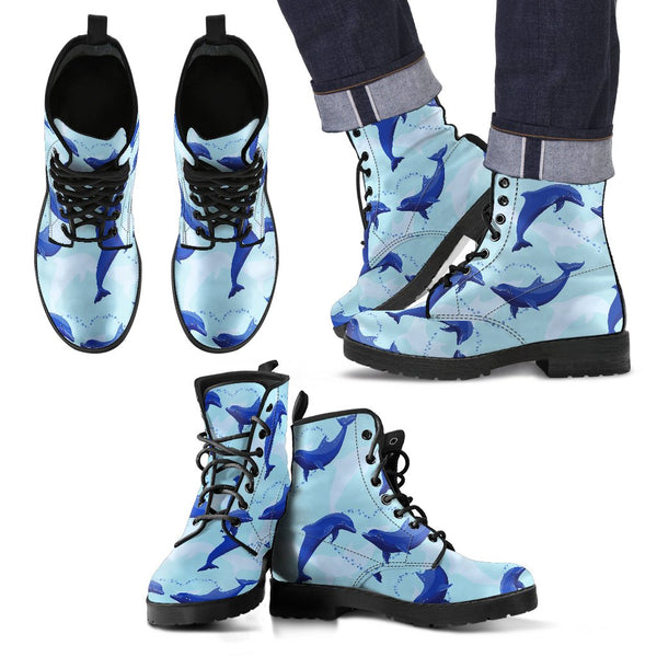 Dolphin Heart Pattern Men Leather Boots - JorJune