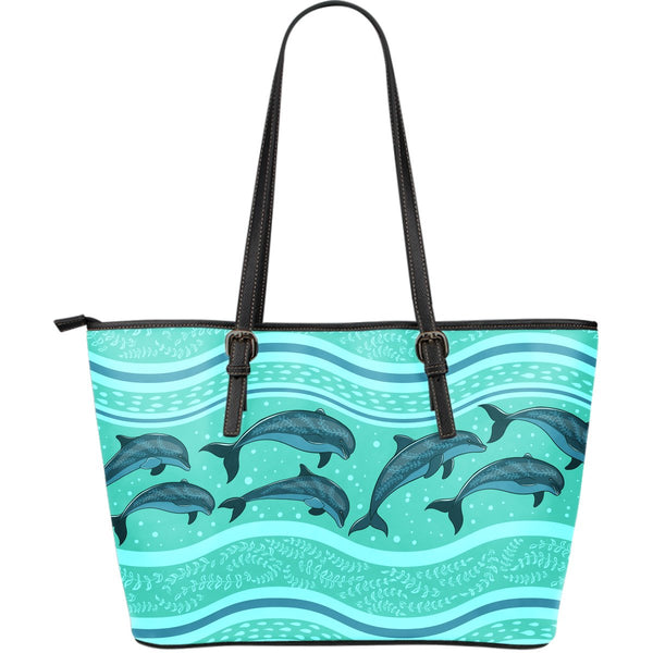 Dolphin Pattern Leather Tote Bag - JorJune