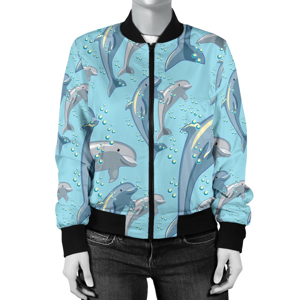 Dolphin Print Pattern Women's Bomber Jacket - JorJune