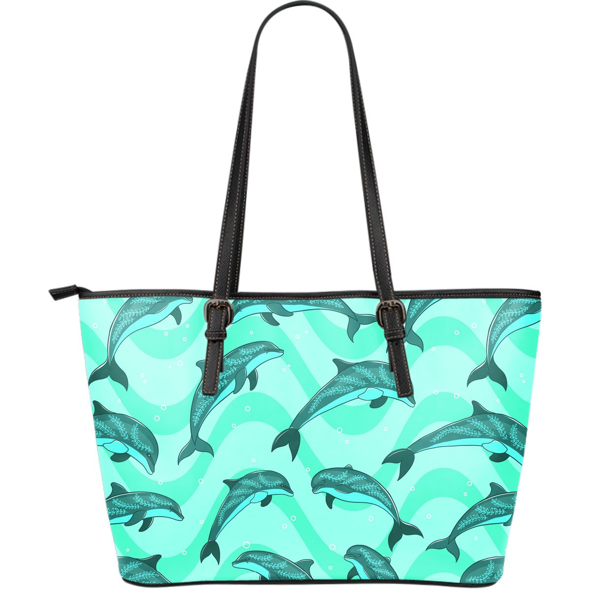 Dolphin Wave Print Leather Tote Bag - JorJune