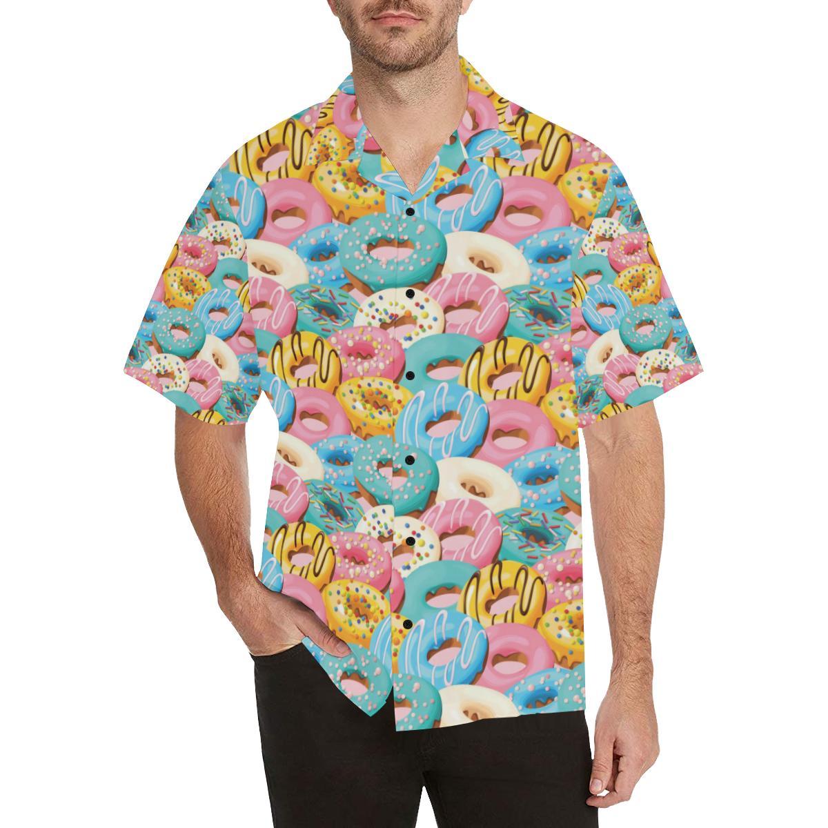 Donut Pattern Print Design DN01 Men's Hawaiian Shirt - JorJune